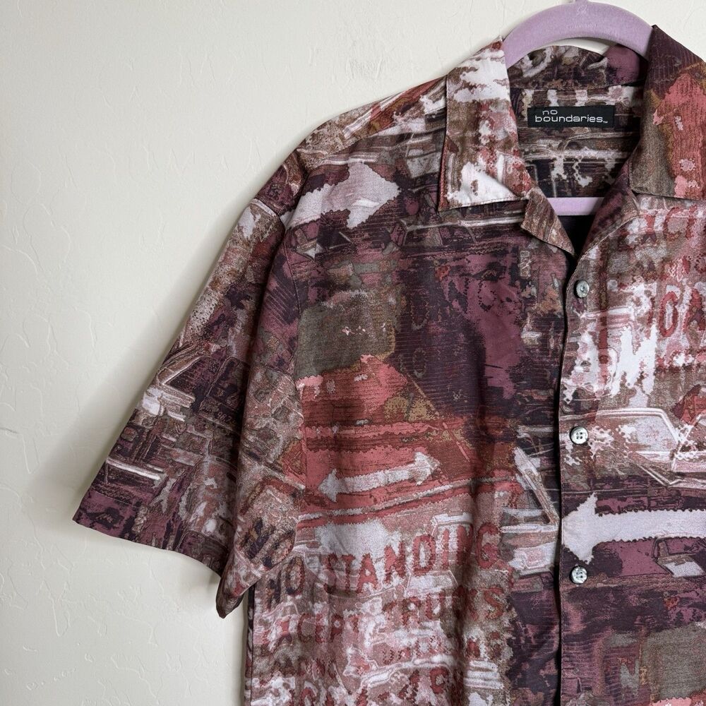 No Boundaries M/L Vintage Graffiti Button Up Short Sleeve Shirt 90’s Y2K Grunge - Picture 5 of 13